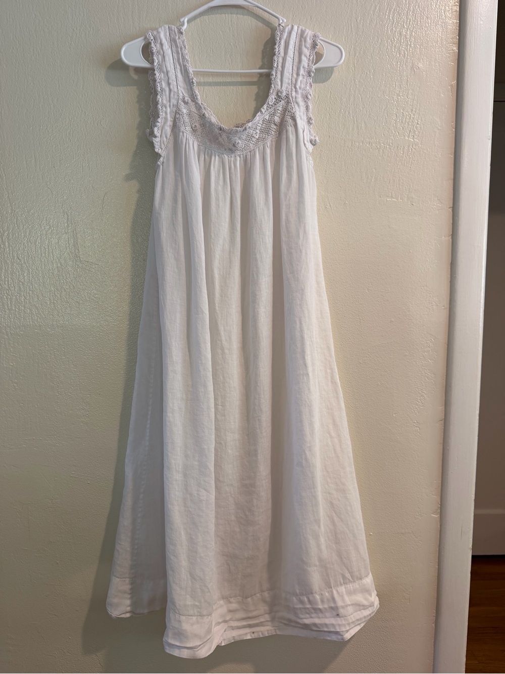 DÔEN White 100% Ramie Crochet Lace Maxi Dress Small Flawed Cottagecore Boho